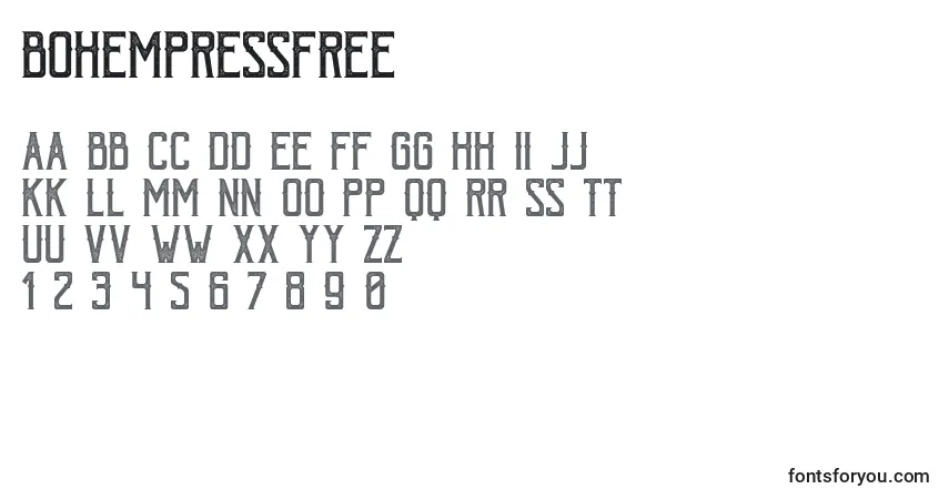 Police BohemPressFree (95623) - Alphabet, Chiffres, Caractères Spéciaux