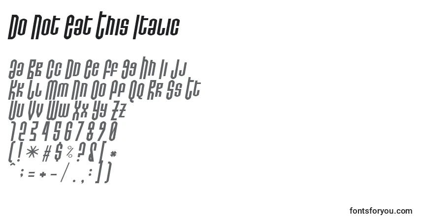 Шрифт Do Not Eat This Italic – алфавит, цифры, специальные символы