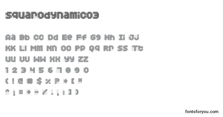 Czcionka Squarodynamic03 – alfabet, cyfry, specjalne znaki