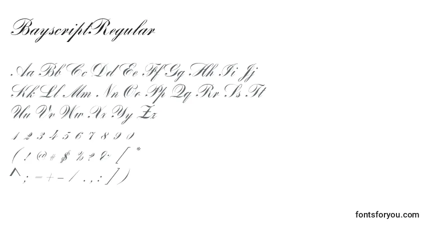 A fonte BayscriptRegular – alfabeto, números, caracteres especiais