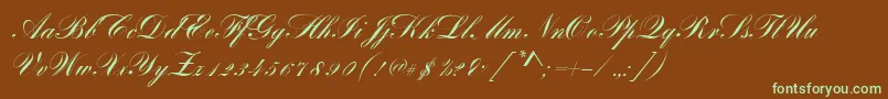 フォントBayscriptRegular – 緑色の文字が茶色の背景にあります。