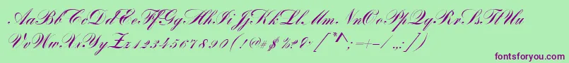 BayscriptRegular-Schriftart – Violette Schriften auf grünem Hintergrund