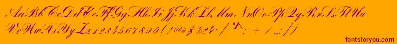 BayscriptRegular-fontti – violetit fontit oranssilla taustalla