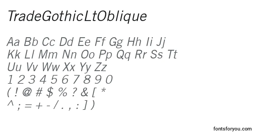 A fonte TradeGothicLtOblique – alfabeto, números, caracteres especiais