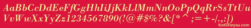 StBodoniItalic-Schriftart – Gelbe Schriften auf rotem Hintergrund