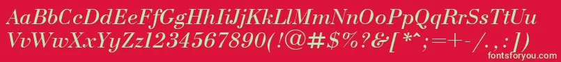 フォントUkBodoniItalic – 赤い背景に緑の文字