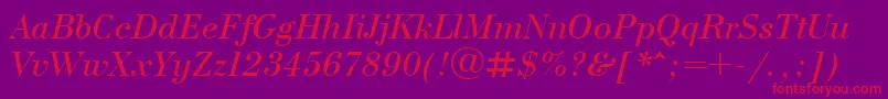 UkBodoniItalic-fontti – punaiset fontit violetilla taustalla