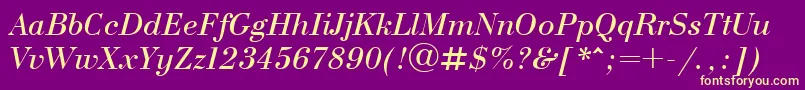 UkBodoniItalic-fontti – keltaiset fontit violetilla taustalla