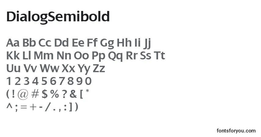 Czcionka DialogSemibold – alfabet, cyfry, specjalne znaki