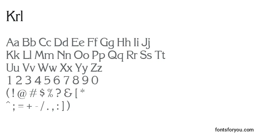 Schriftart Krl – Alphabet, Zahlen, spezielle Symbole