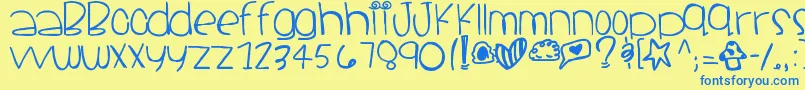 フォントSantacruz – 青い文字が黄色の背景にあります。