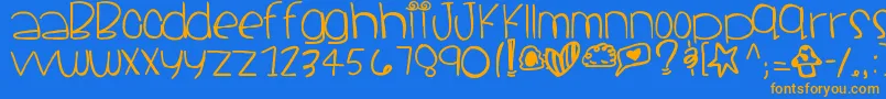 フォントSantacruz – オレンジ色の文字が青い背景にあります。