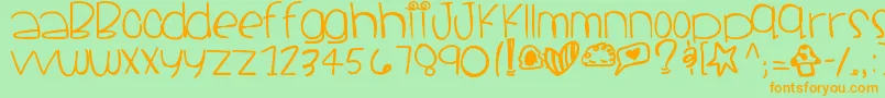フォントSantacruz – オレンジの文字が緑の背景にあります。
