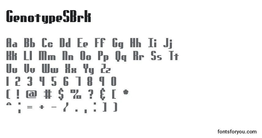 A fonte GenotypeSBrk – alfabeto, números, caracteres especiais