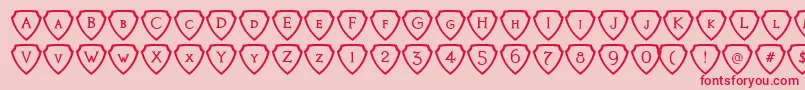 Fonte KnightsQuestShielded – fontes vermelhas em um fundo rosa