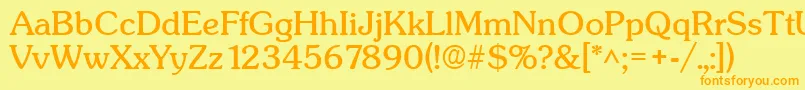 フォントSunsetRegular – オレンジの文字が黄色の背景にあります。