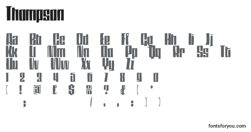 Czcionka Thompson – alfabet, cyfry, specjalne znaki