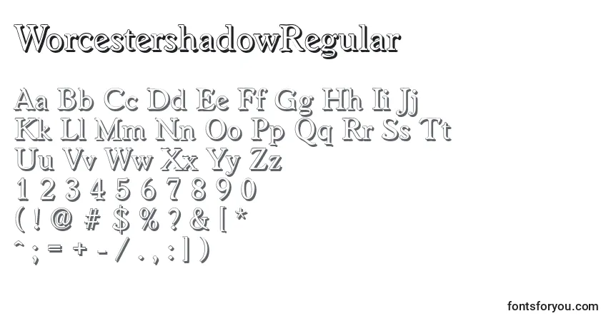 A fonte WorcestershadowRegular – alfabeto, números, caracteres especiais