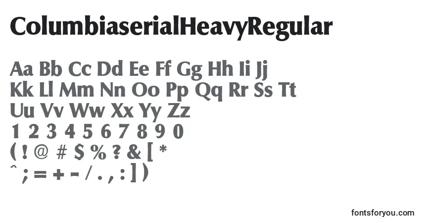 Czcionka ColumbiaserialHeavyRegular – alfabet, cyfry, specjalne znaki