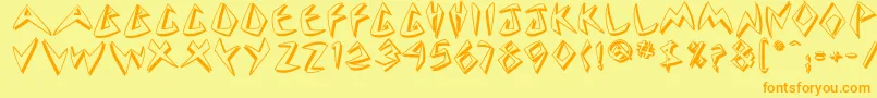 Cuneate-Schriftart – Orangefarbene Schriften auf gelbem Hintergrund