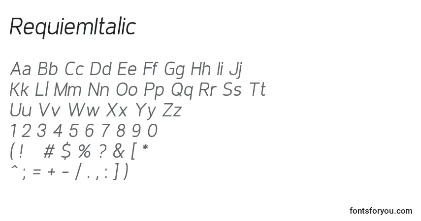 A fonte RequiemItalic – alfabeto, números, caracteres especiais