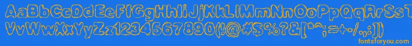 フォントHassleBrk – オレンジ色の文字が青い背景にあります。