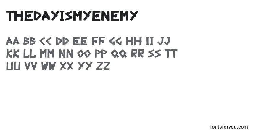 Schriftart TheDayIsMyEnemy – Alphabet, Zahlen, spezielle Symbole