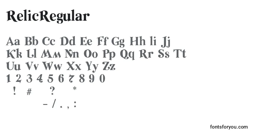 A fonte RelicRegular – alfabeto, números, caracteres especiais