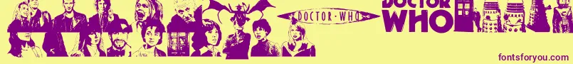 DoctorWho2006-Schriftart – Violette Schriften auf gelbem Hintergrund