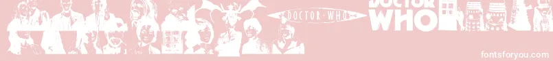 DoctorWho2006-fontti – valkoiset fontit vaaleanpunaisella taustalla