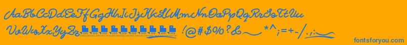 BastardillaFfp-Schriftart – Blaue Schriften auf orangefarbenem Hintergrund