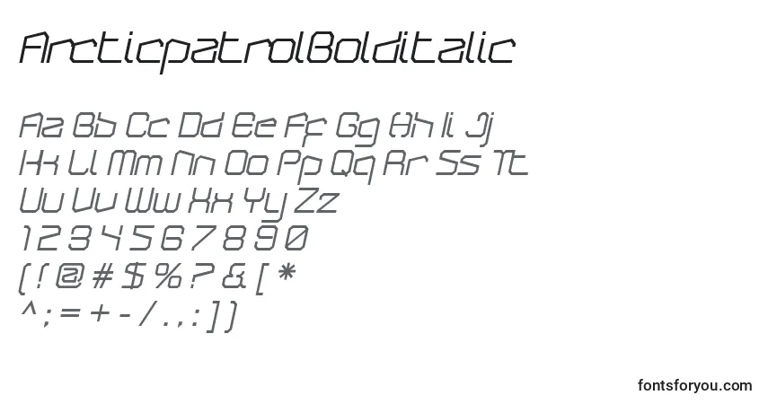 caractères de police arcticpatrolbolditalic, lettres de police arcticpatrolbolditalic, alphabet de police arcticpatrolbolditalic