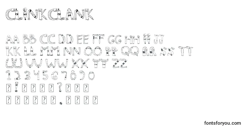 caractères de police clinkclank, lettres de police clinkclank, alphabet de police clinkclank