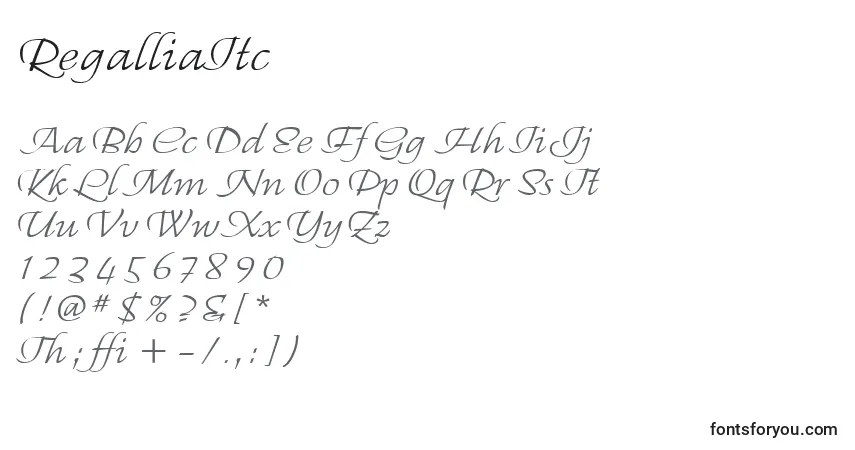 Czcionka RegalliaItc – alfabet, cyfry, specjalne znaki