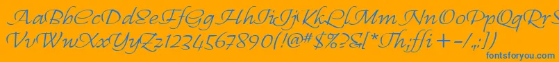 RegalliaItc-Schriftart – Blaue Schriften auf orangefarbenem Hintergrund