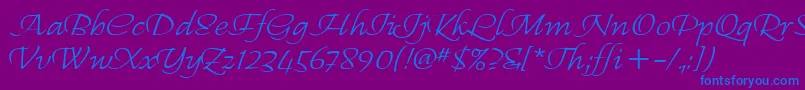 Saiba mais sobre a fonte RegalliaItc Fonte RegalliaItc – fontes azuis em um fundo violeta