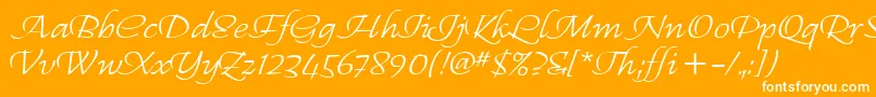 RegalliaItc-Schriftart – Weiße Schriften auf orangefarbenem Hintergrund