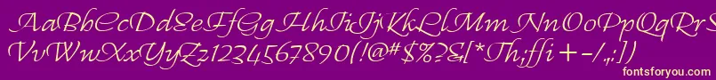 Fonte RegalliaItc – fontes amarelas em um fundo roxo