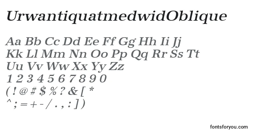 Czcionka UrwantiquatmedwidOblique – alfabet, cyfry, specjalne znaki