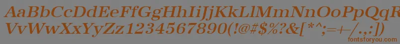 フォントUrwantiquatmedwidOblique – 茶色の文字が灰色の背景にあります。