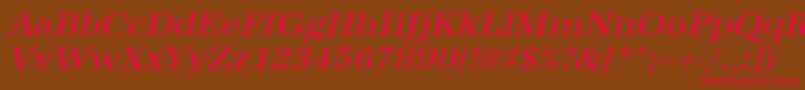 フォントUrwantiquatmedwidOblique – 赤い文字が茶色の背景にあります。