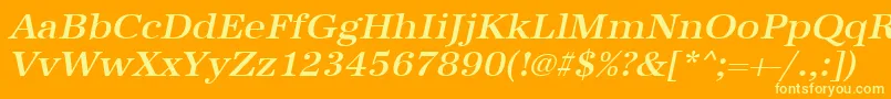 Fonte UrwantiquatmedwidOblique – fontes amarelas em um fundo laranja