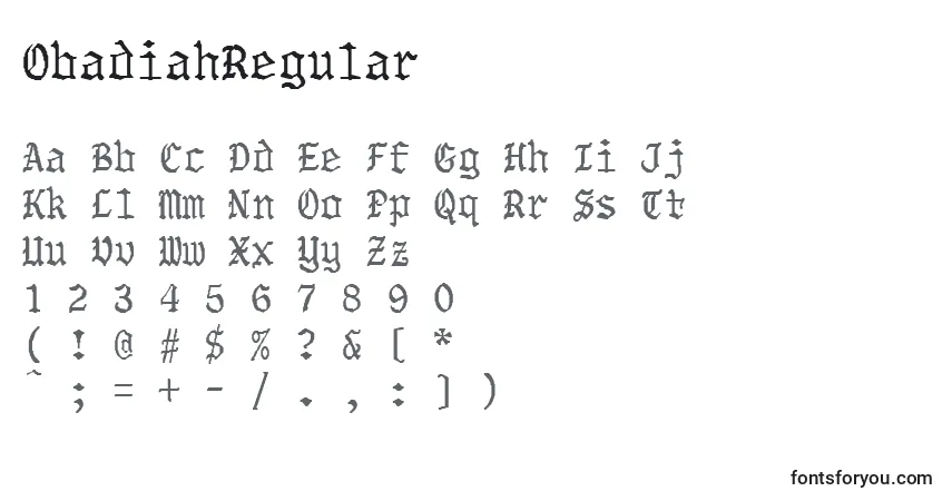 A fonte ObadiahRegular – alfabeto, números, caracteres especiais