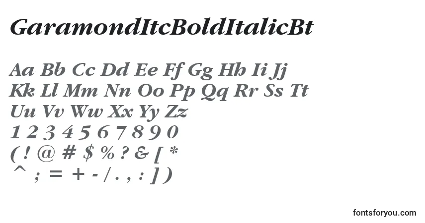 Шрифт GaramondItcBoldItalicBt – алфавит, цифры, специальные символы