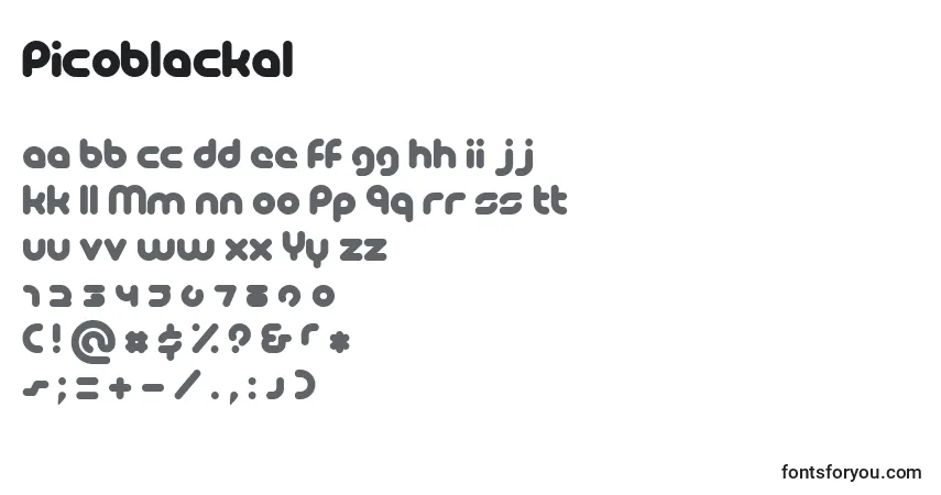 Czcionka Picoblackal – alfabet, cyfry, specjalne znaki