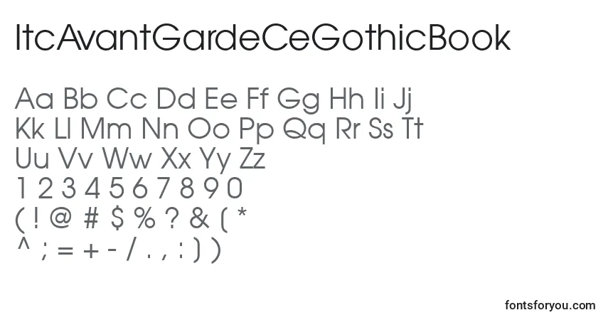 A fonte ItcAvantGardeCeGothicBook – alfabeto, números, caracteres especiais