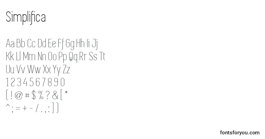 Czcionka Simplifica – alfabet, cyfry, specjalne znaki