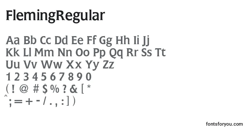 A fonte FlemingRegular – alfabeto, números, caracteres especiais