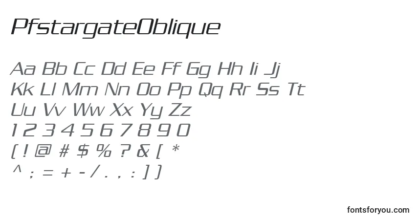 A fonte PfstargateOblique – alfabeto, números, caracteres especiais