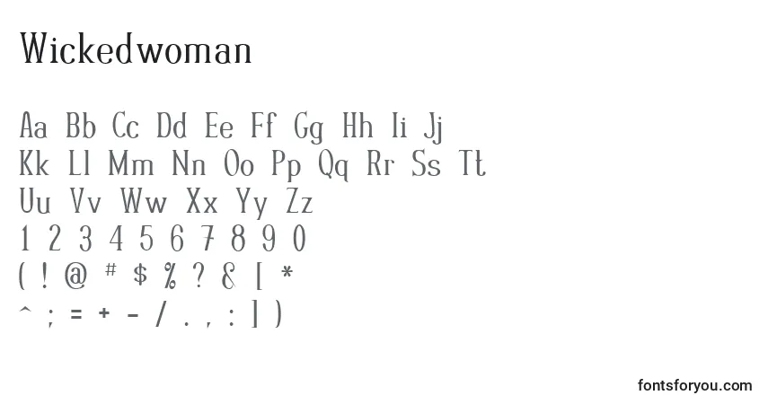 Czcionka Wickedwoman – alfabet, cyfry, specjalne znaki
